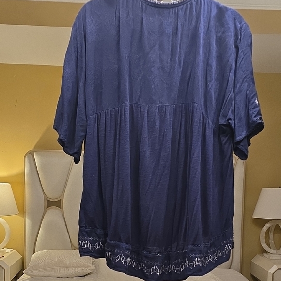 Knox Rose Floral Embroidered Blouse in Deep Blue - Picture 6 of 16